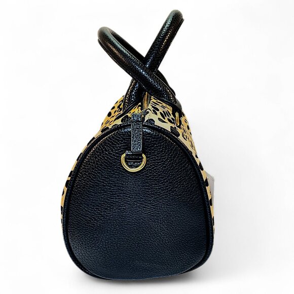 Anthropologie Cheetah Tote w/Shoulder & Crossbody Strap Black & Tan Purse - Picture 4 of 11